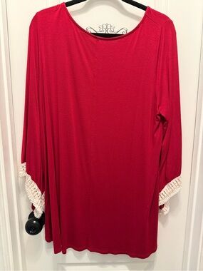 The Hanger Red Tunic with White Crochet Sleeve Trim